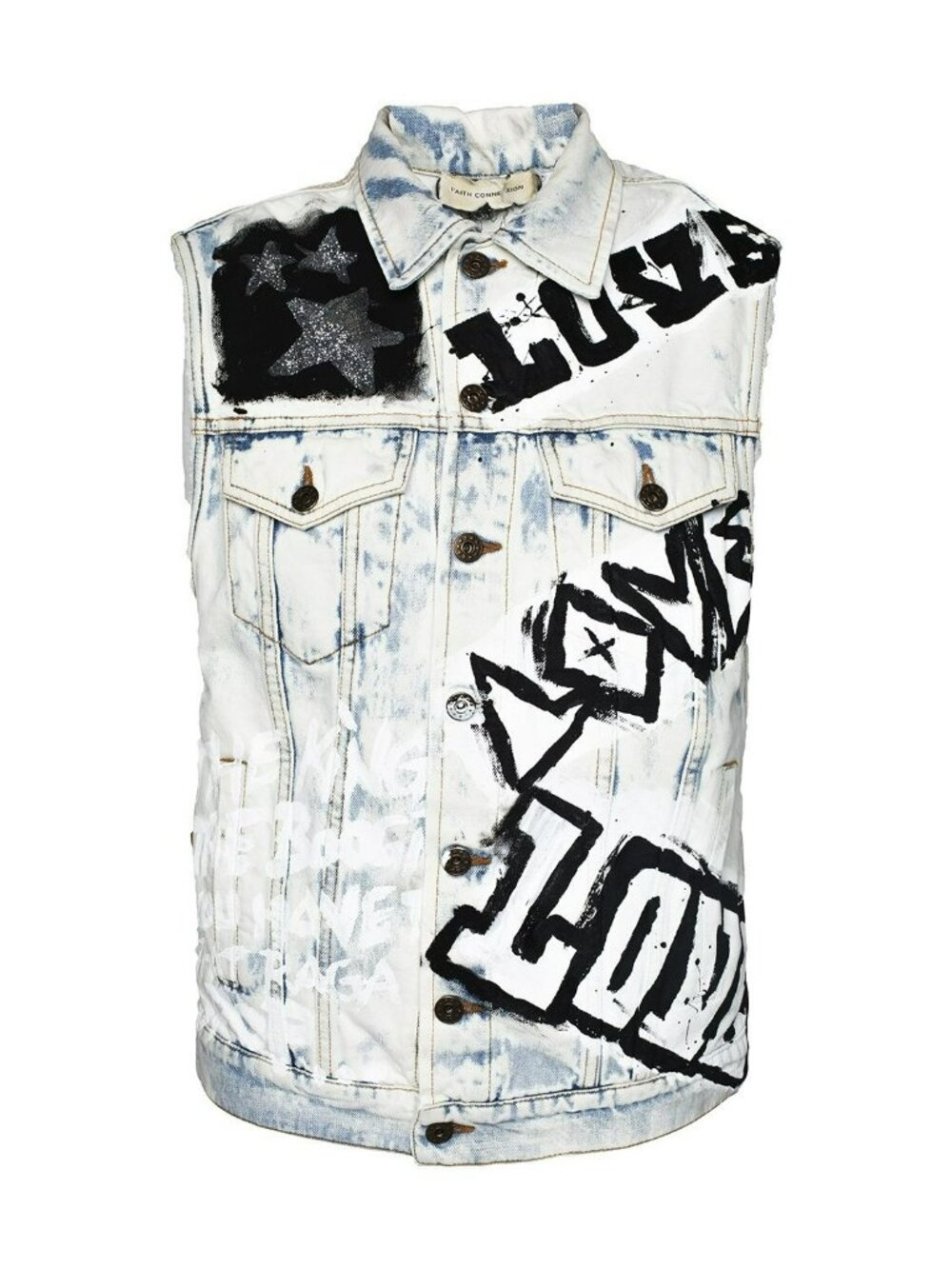 Faith Connexion $985 White Denim Vest Graffiti Print Punk Art to Wear DIY - Picture 3 of 16